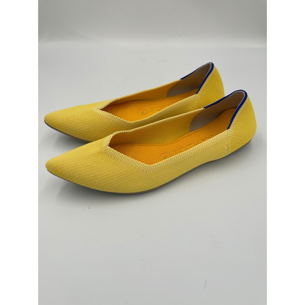 Rothys The Point Yellow Knit Pointed Toe Flats in Sunshine Size 8 RETIRED